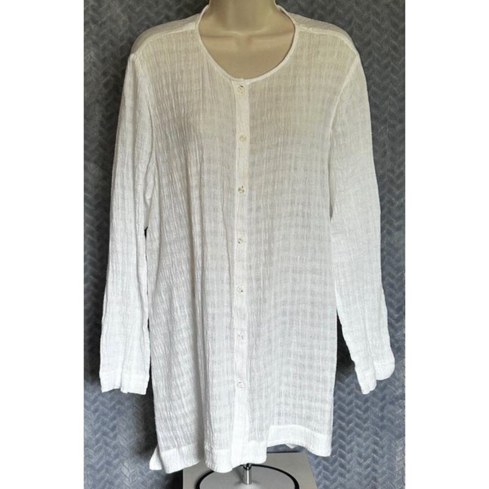 Pure Jill J Jill Linen Blend Tunic in Pure White Button Front Coastal Resort